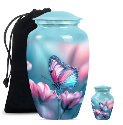 10 inch butterfly themed Aluminium funeral burial urn