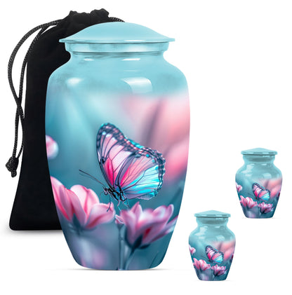 10 inch butterfly themed Aluminium funeral burial urn