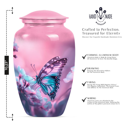10-inch butterfly themed classic burial large urn 