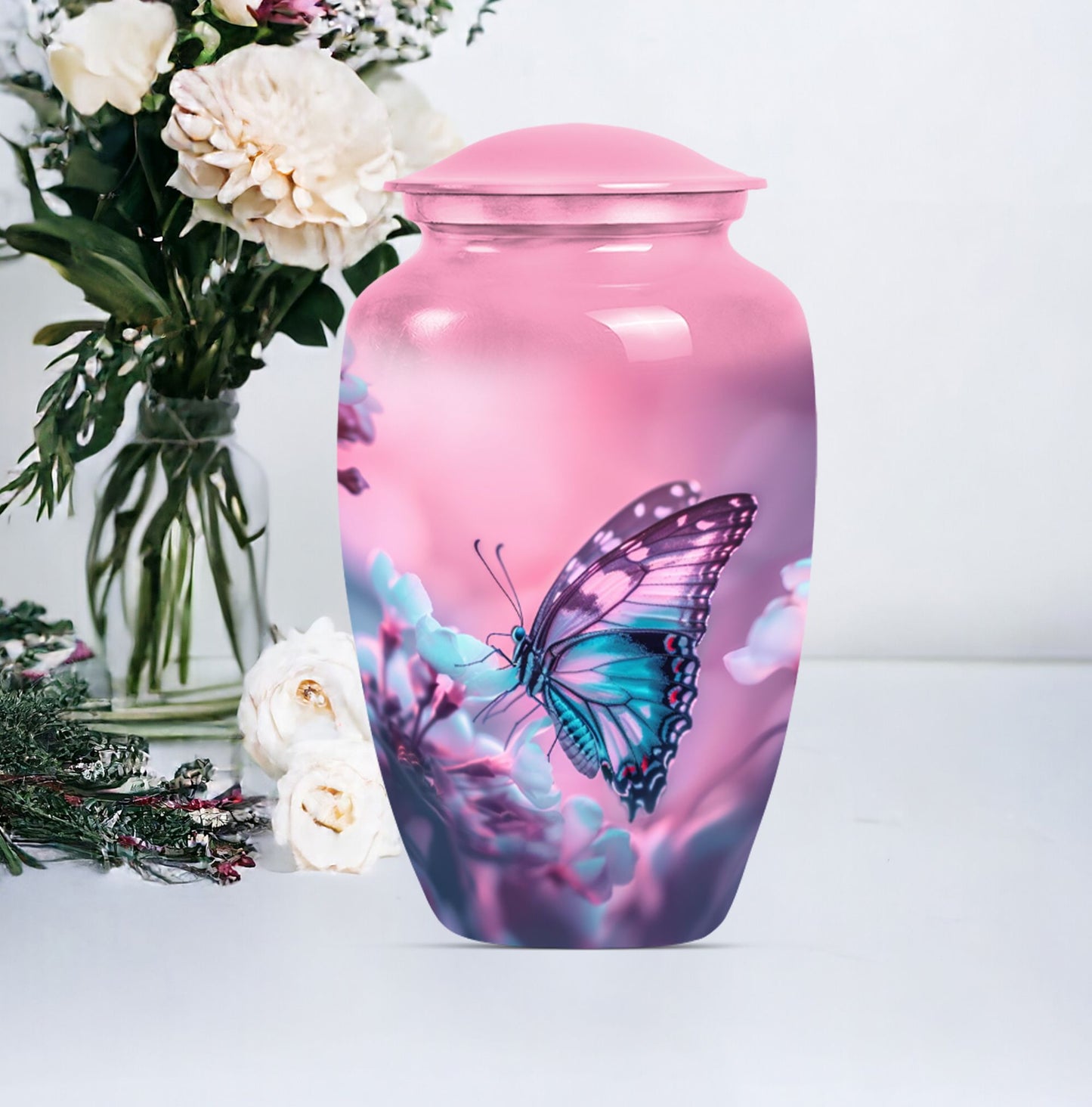 10-inch butterfly themed classic burial large urn 