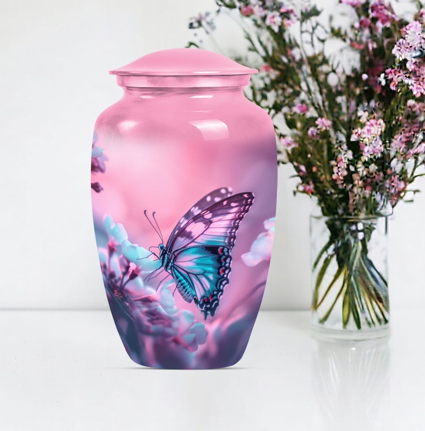 10-inch butterfly themed classic burial large urn 