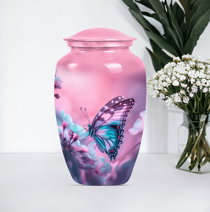 10-inch butterfly themed classic burial large urn 