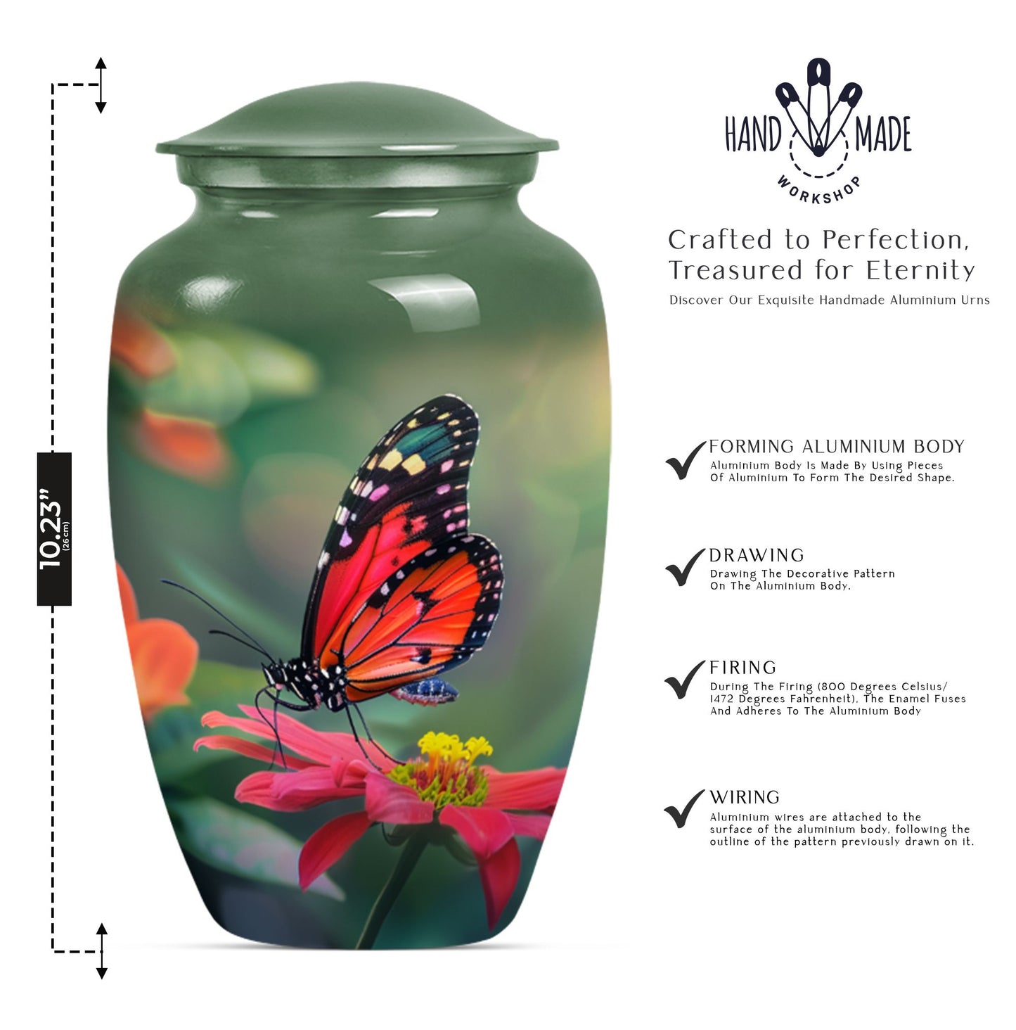 10-inch butterfly theme classic urn for adult female ashes.
