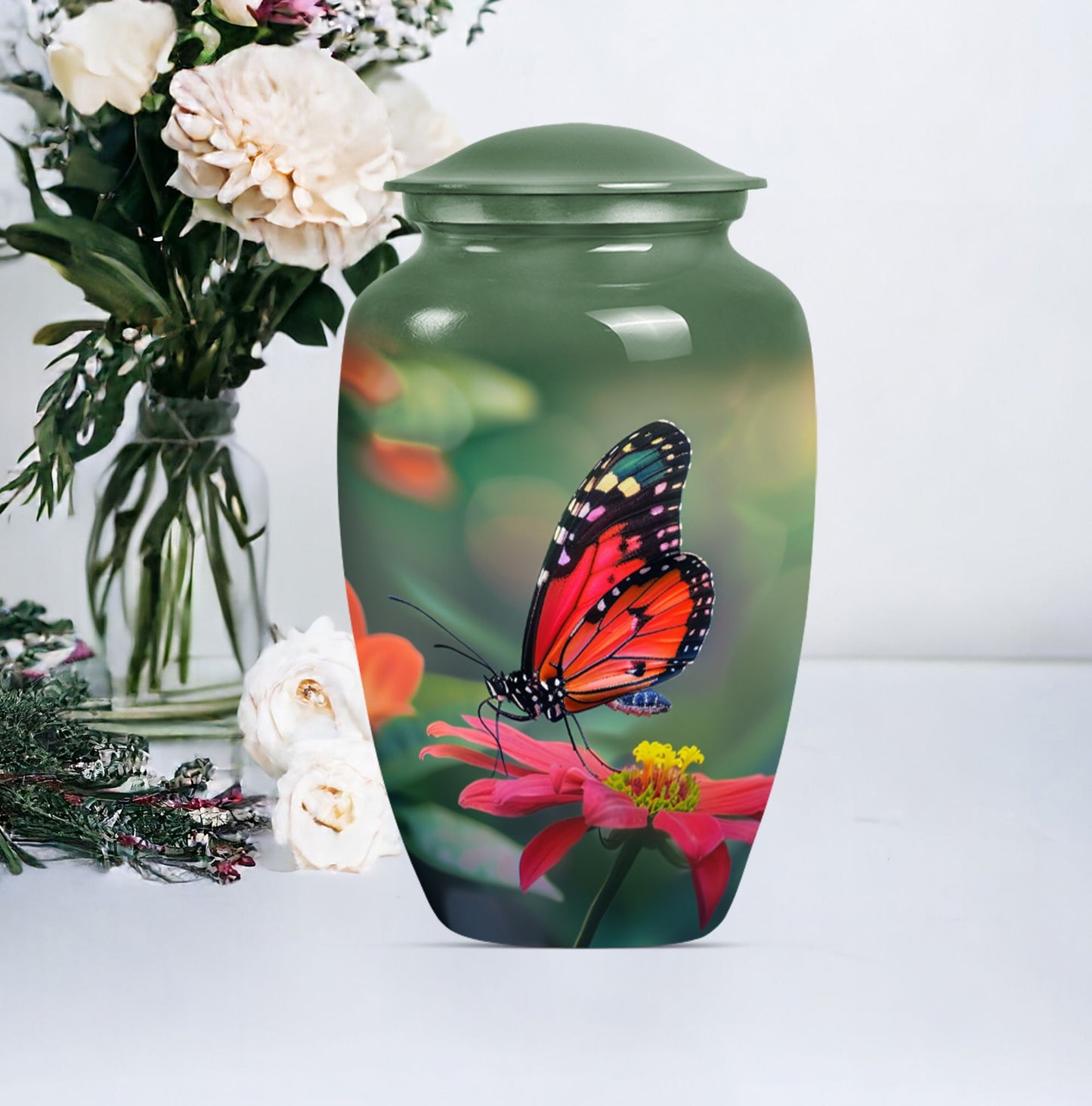 10-inch butterfly theme classic urn for adult female ashes.