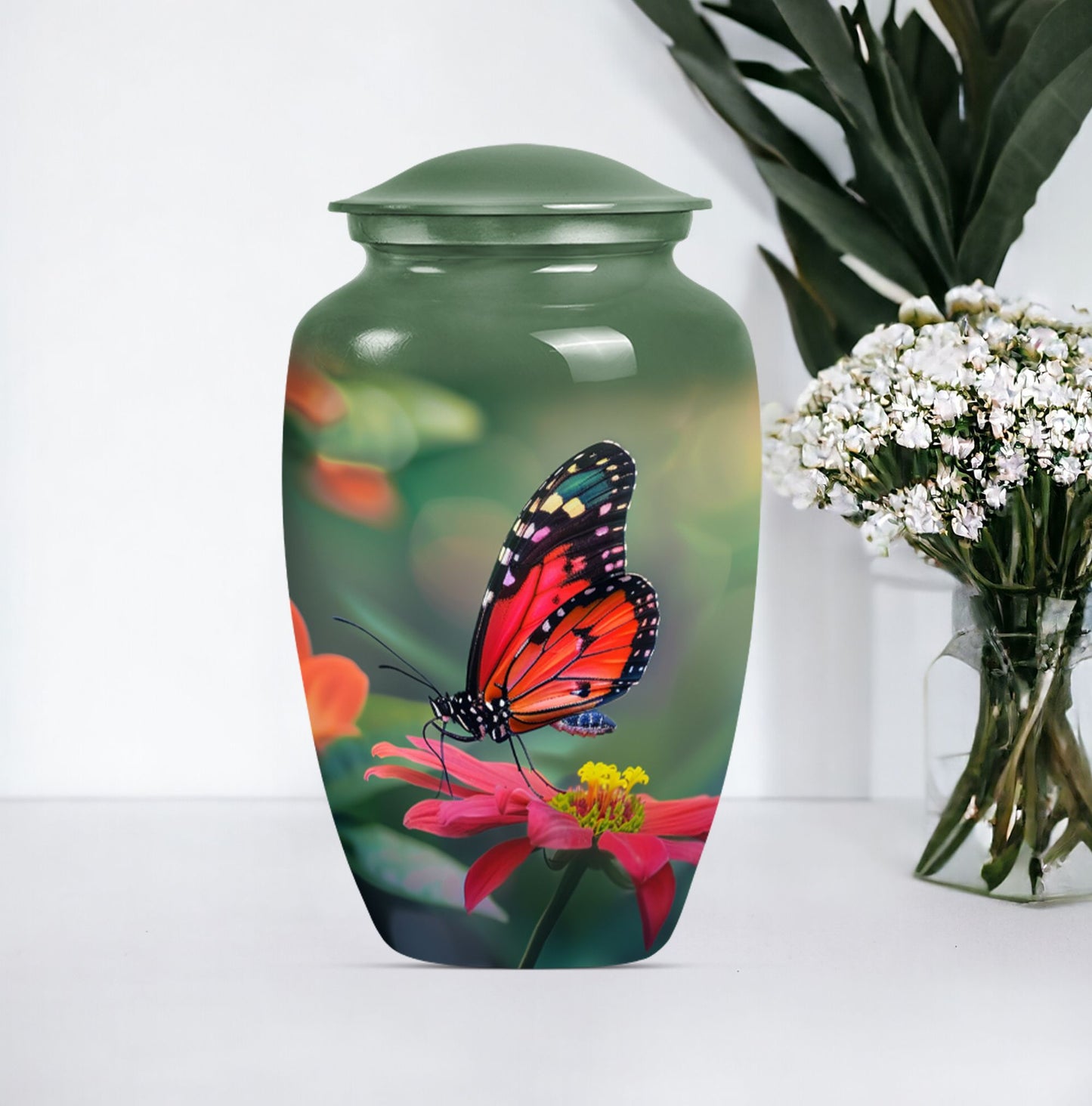 10-inch butterfly theme classic urn for adult female ashes.