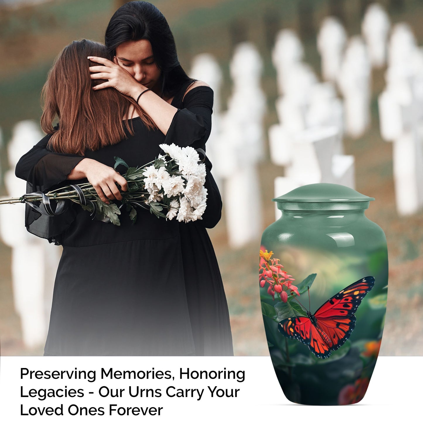 10-inch classic butterfly urn for male adult human cremation ashes, personalizable with engraved names