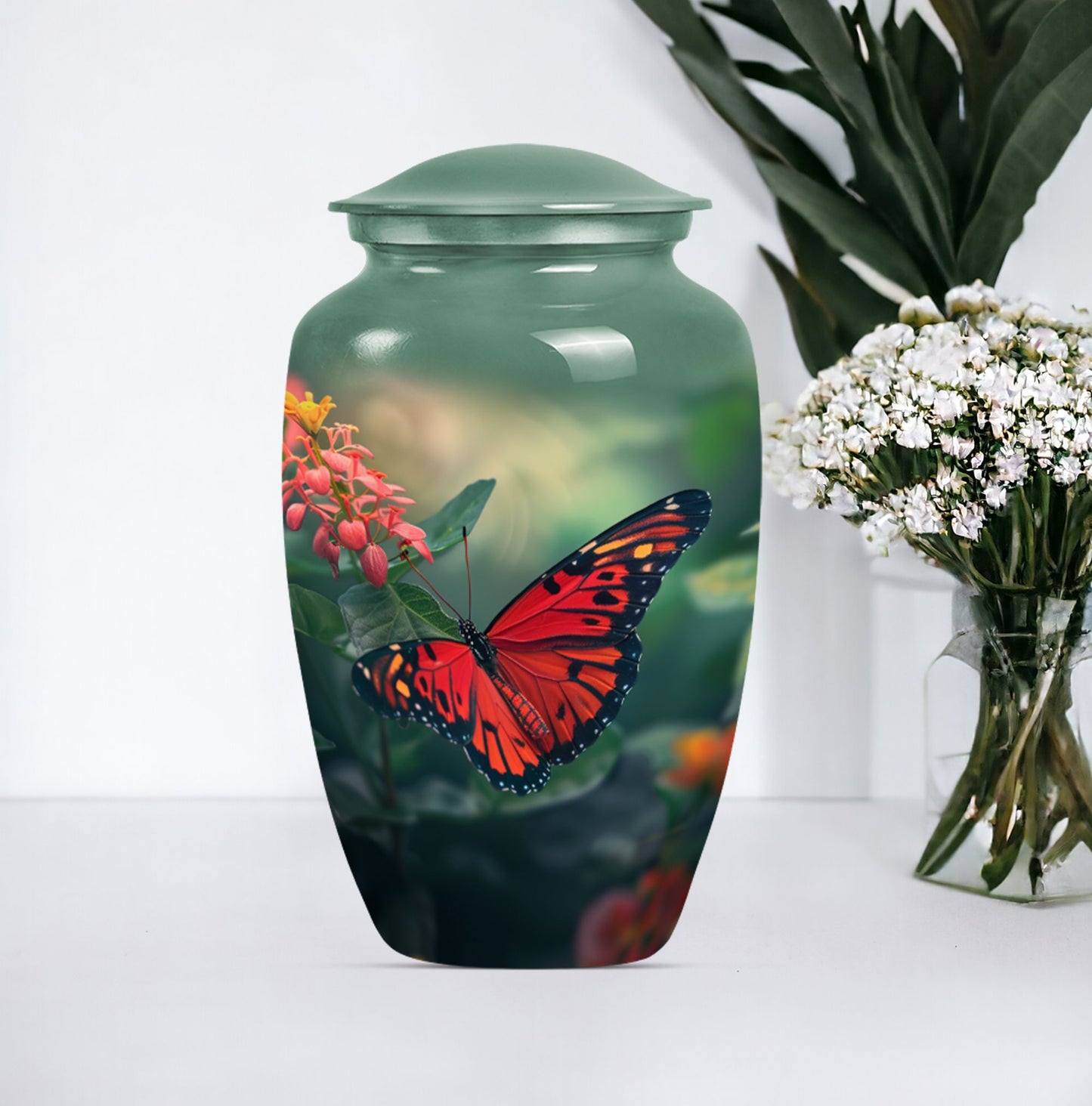 10-inch classic butterfly urn for male adult human cremation ashes, personalizable with engraved names