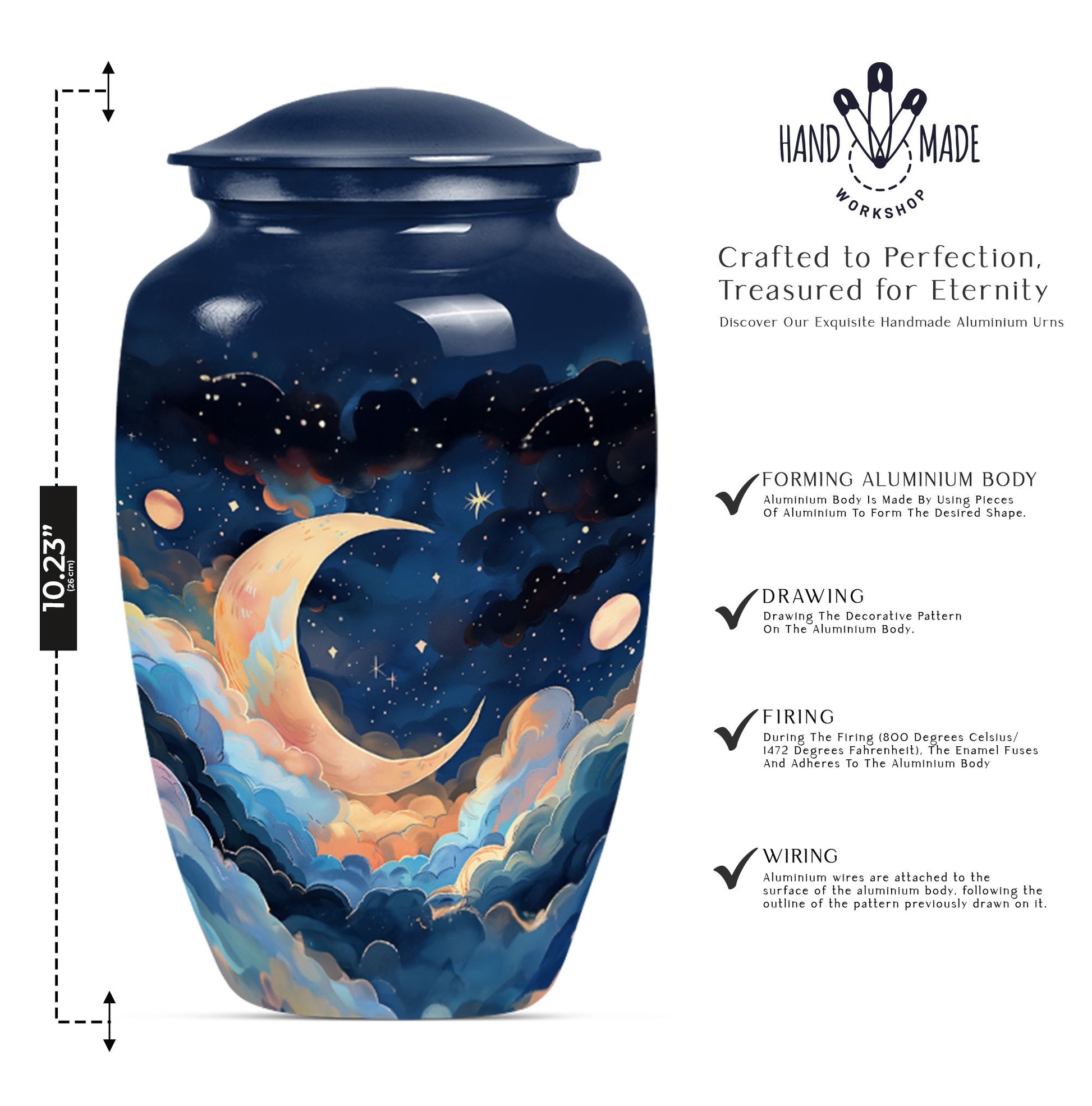 Classic 10-inch aluminium cremation urn with butterfly theme