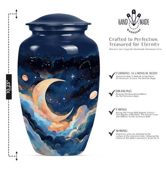 Classic 10-inch aluminium cremation urn with butterfly theme