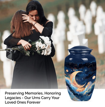 Classic 10-inch aluminium cremation urn with butterfly theme