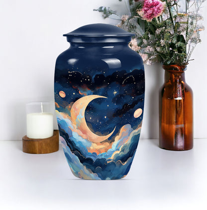 Classic 10-inch aluminium cremation urn with butterfly theme