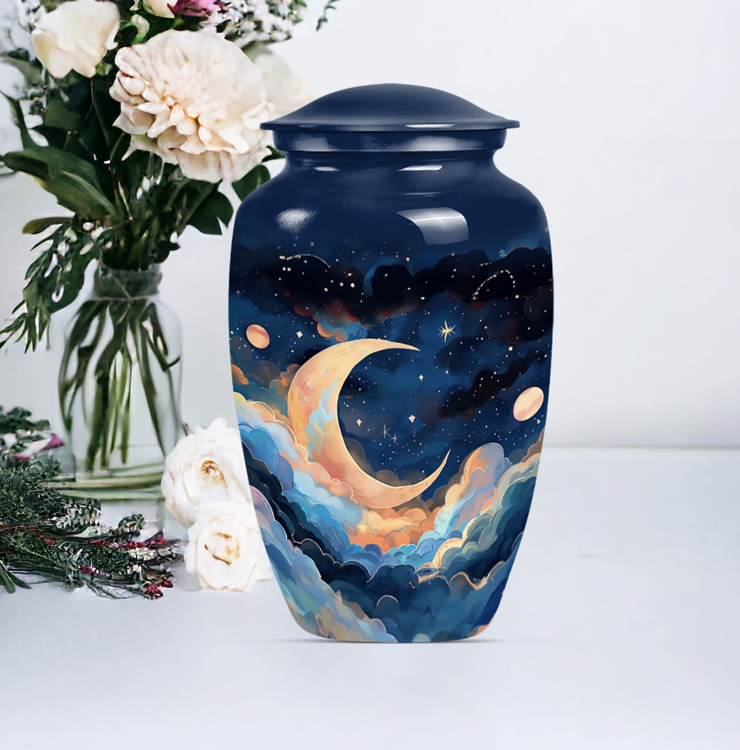 Classic 10-inch aluminium cremation urn with butterfly theme