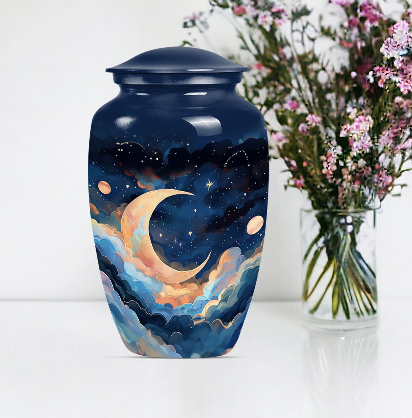 Classic 10-inch aluminium cremation urn with butterfly theme