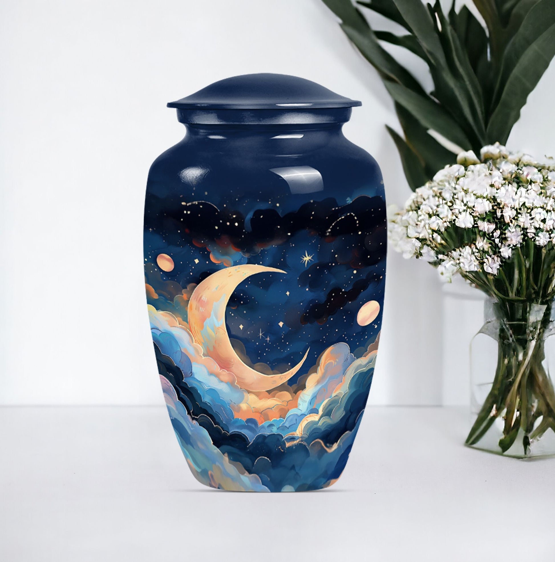 Classic 10-inch aluminium cremation urn with butterfly theme