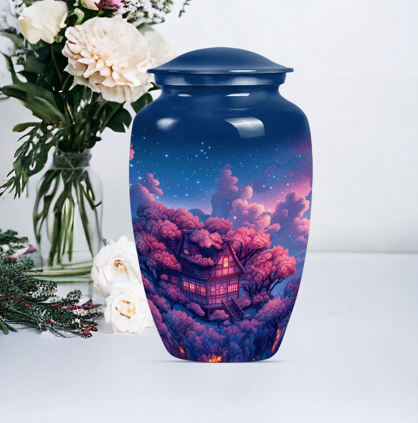 10-inch classic clouds urn, butterfly theme.