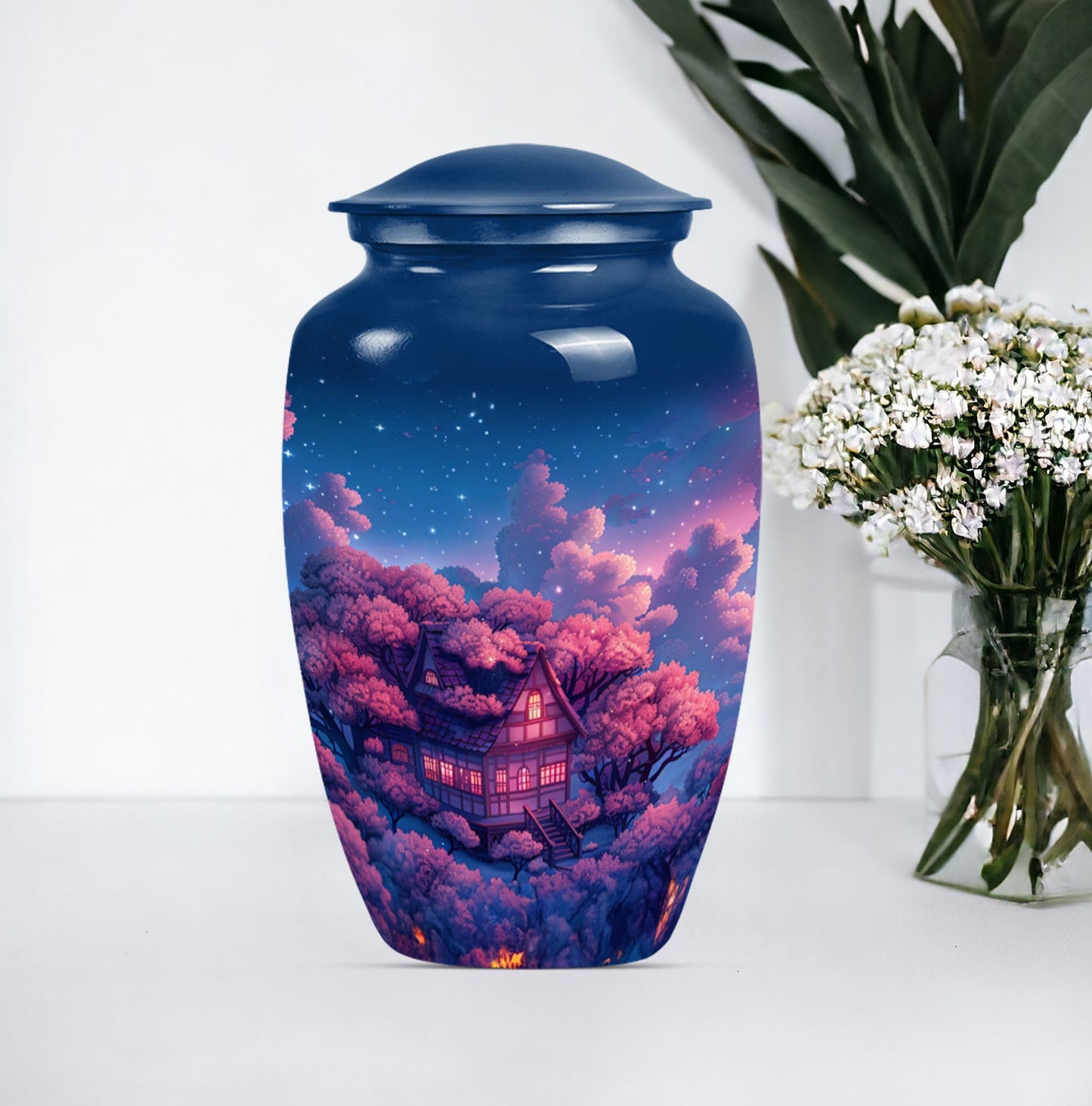 10-inch classic clouds urn, butterfly theme.