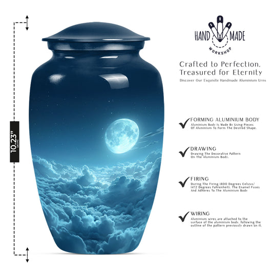 Silver Doves : Cremation Urn For Human Ashes | Sapphire Blue Handcrafted Cremation Urn | Memorial Adult Urn | Large 11" | With Velvet Bag