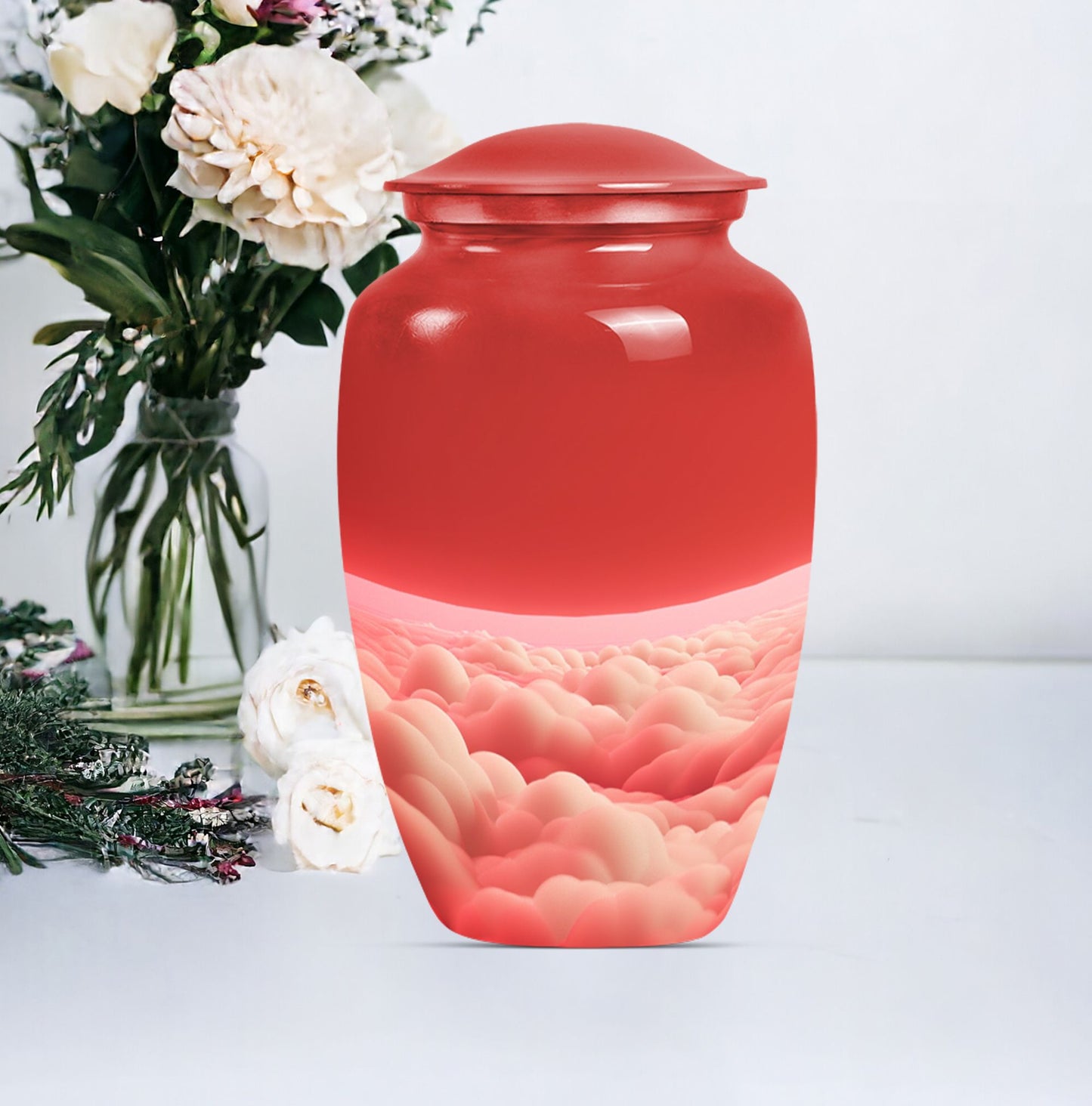10-inch classic butterfly themed clouds urn for cremation.