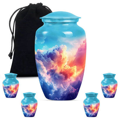 Clouds Theme Large Urn With 4 Keepsake Urn