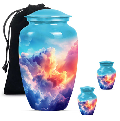 Clouds Theme Large Urn With 2 Keepsake Urn