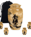 Cowboy Theme Large Urn With 4 Keepsake Urn