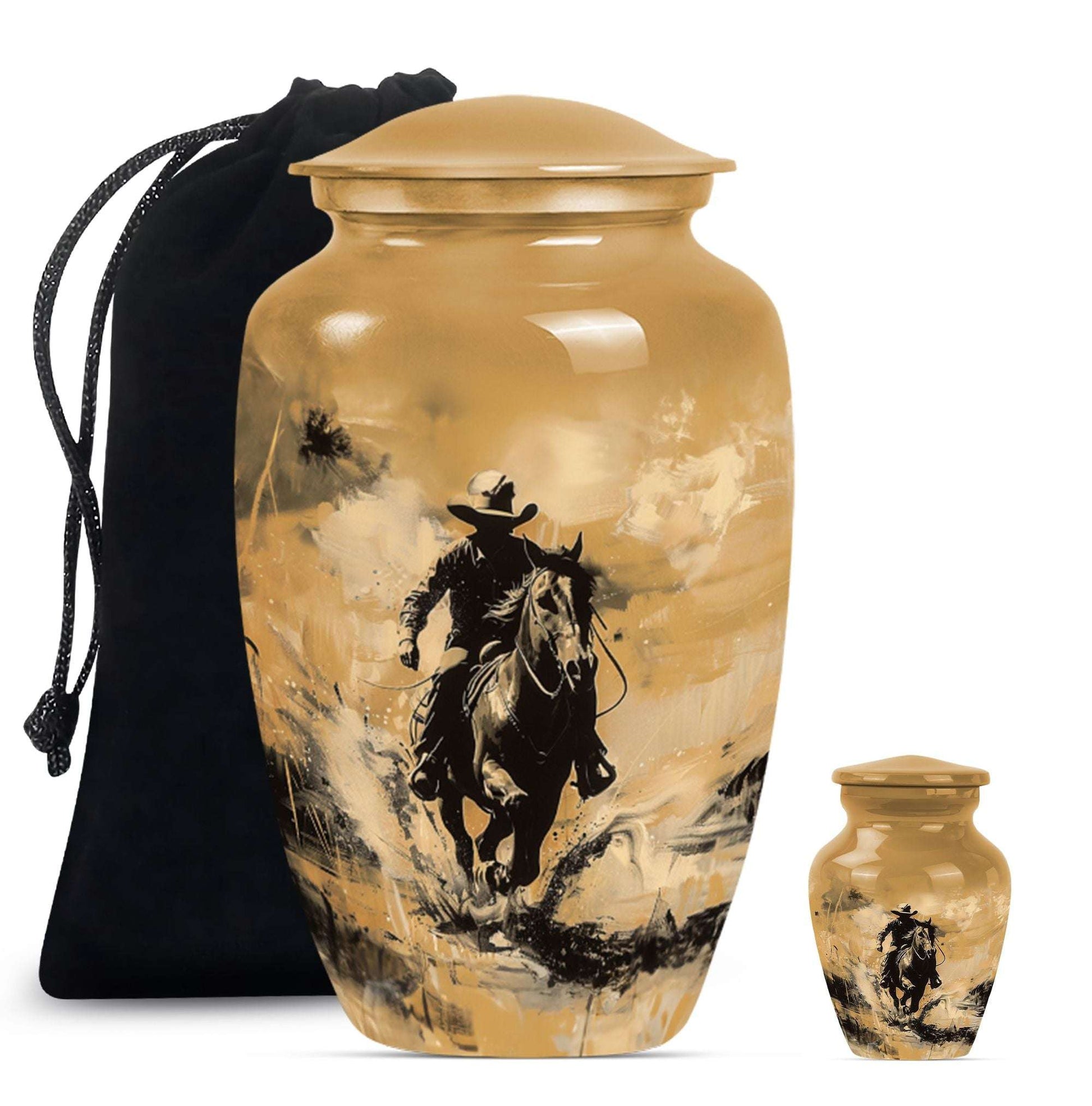 Cowboy Theme Large Urn With 1 Keepsake Urn