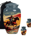 Cowboy Theme Large Urn With 2 Keepsake Urn