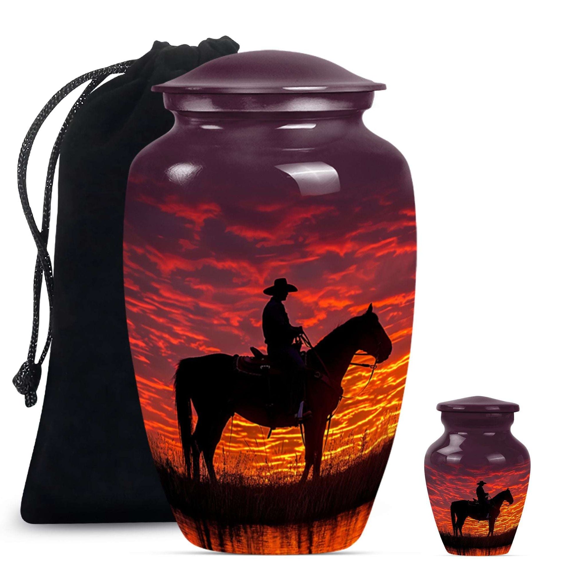 Cowboy Theme Large Urn With 1 Keepsake Urn