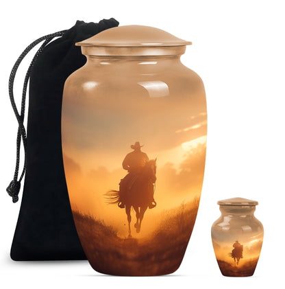Cowboy Theme Large Urn With 1 Keepsake Urn