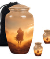 Cowboy Theme Large Urn With 2 Keepsake Urn