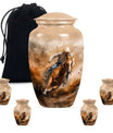 Cowboy Theme Large Urn With 4 Keepsake Urn