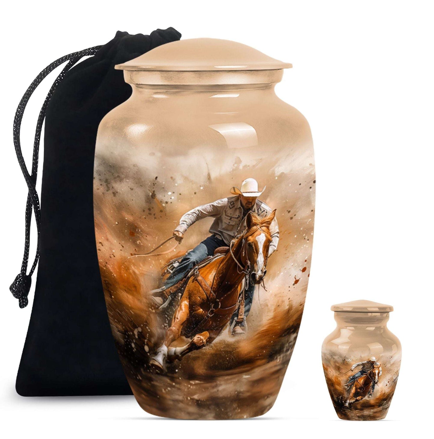 Cowboy Theme Large Urn With 1 Keepsake Urn