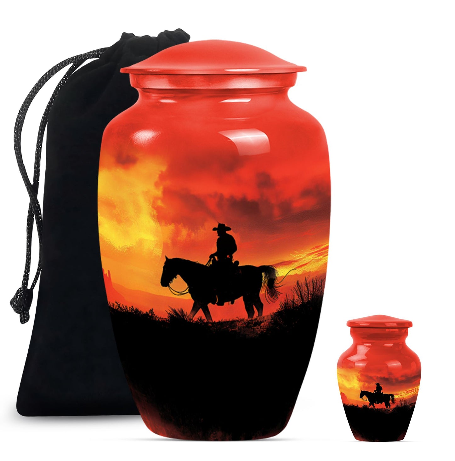 Cowboy Theme Large Urn With 1 Keepsake Urn