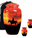 Cowboy Theme Large Urn With 2 Keepsake Urn
