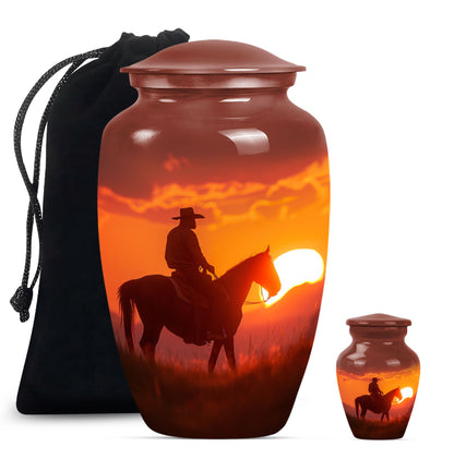 Cowboy Theme Large Urn With 1 Keepsake Urn