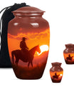 Cowboy Theme Large Urn With 2 Keepsake Urn