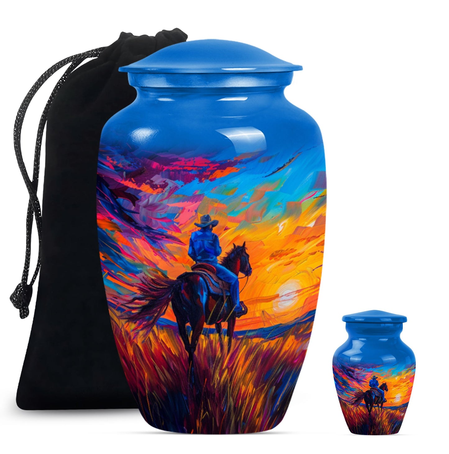 Cowboy Theme Large Urn With 1 Keepsake Urn