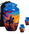 Cowboy Theme Large Urn With 2 Keepsake Urn