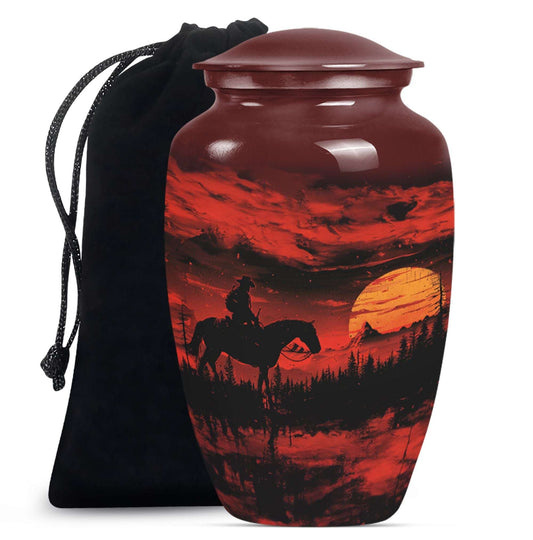 Large Cowboy Cremation Urn for Adult Ashes - Red Cowboy Cremation Keepsakes For Ashes