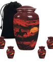Cowboy Theme Large Urn With 4 Keepsake Urn
