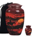 Cowboy Theme Large Urn With 1 Keepsake Urn