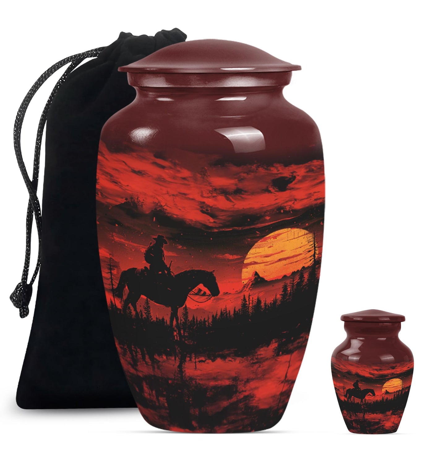 Cowboy Theme Large Urn With 1 Keepsake Urn