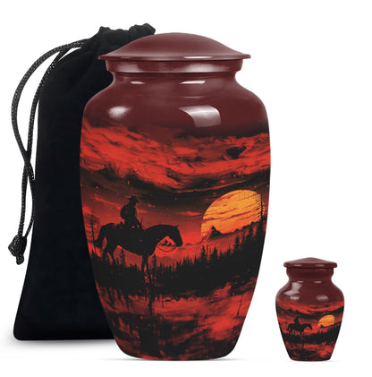 Cowboy Theme Large Urn With 1 Keepsake Urn