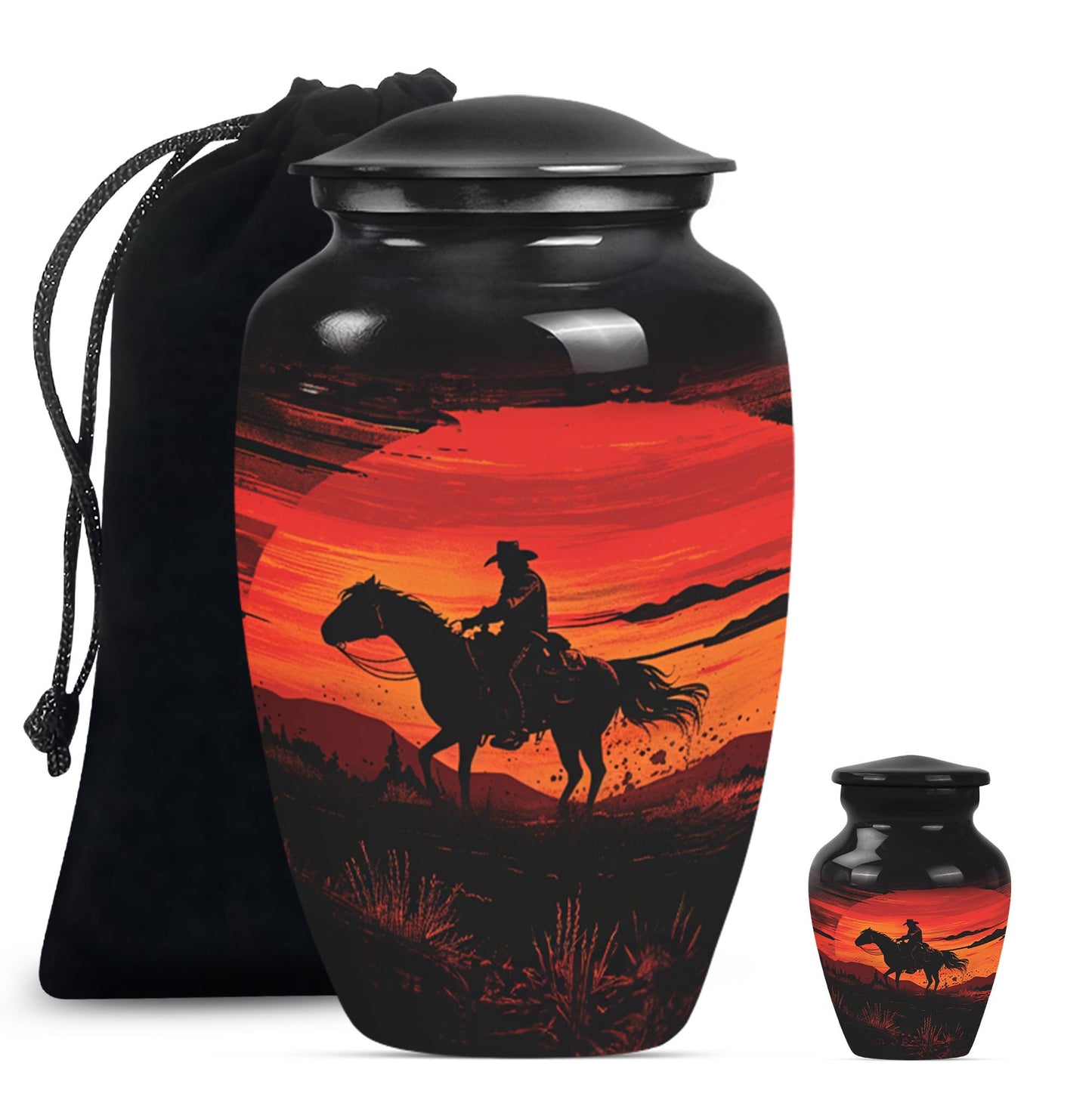 Cowboy Theme Large Urn With 1 Keepsake Urn