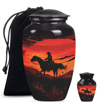 Cowboy Theme Large Urn With 1 Keepsake Urn
