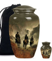 Cowboy Theme Large Urn With 1 Keepsake Urn