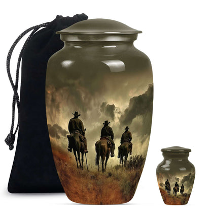 Cowboy Theme Large Urn With 1 Keepsake Urn