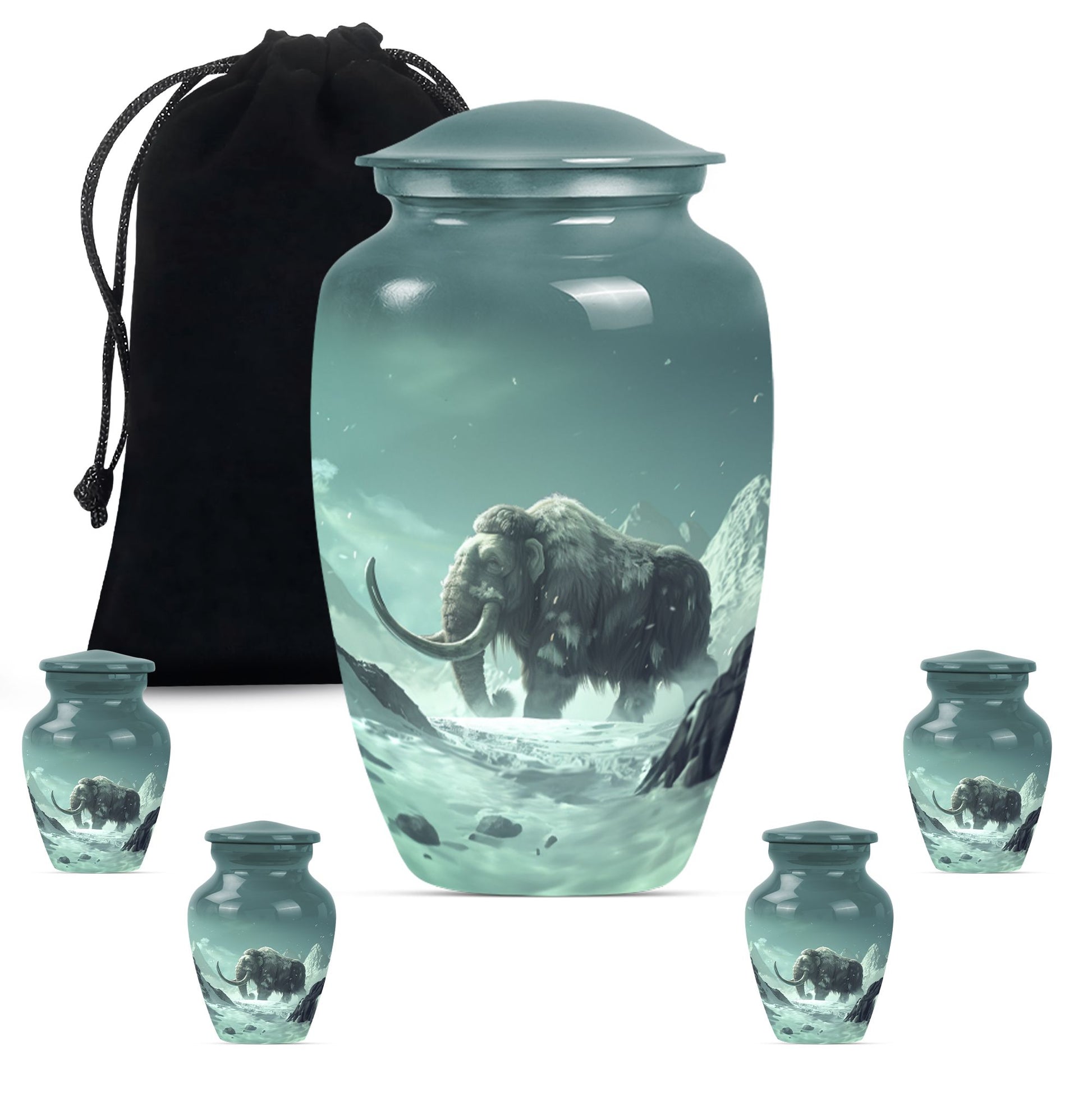 Mamoth Theme Large Urn With 4 Keepsake Urn