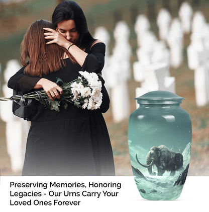 classic mammoth urn for cremation with butterfly theme.