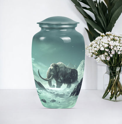 classic mammoth urn for cremation with butterfly theme.